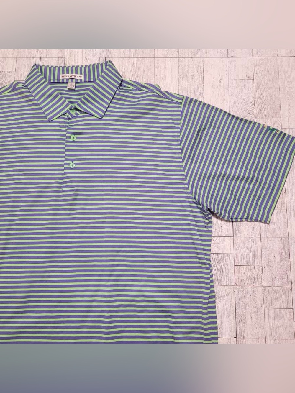 Men's Peter Millar 100% Cotton Green Purple Striped Golf Polo Shirt Size XL